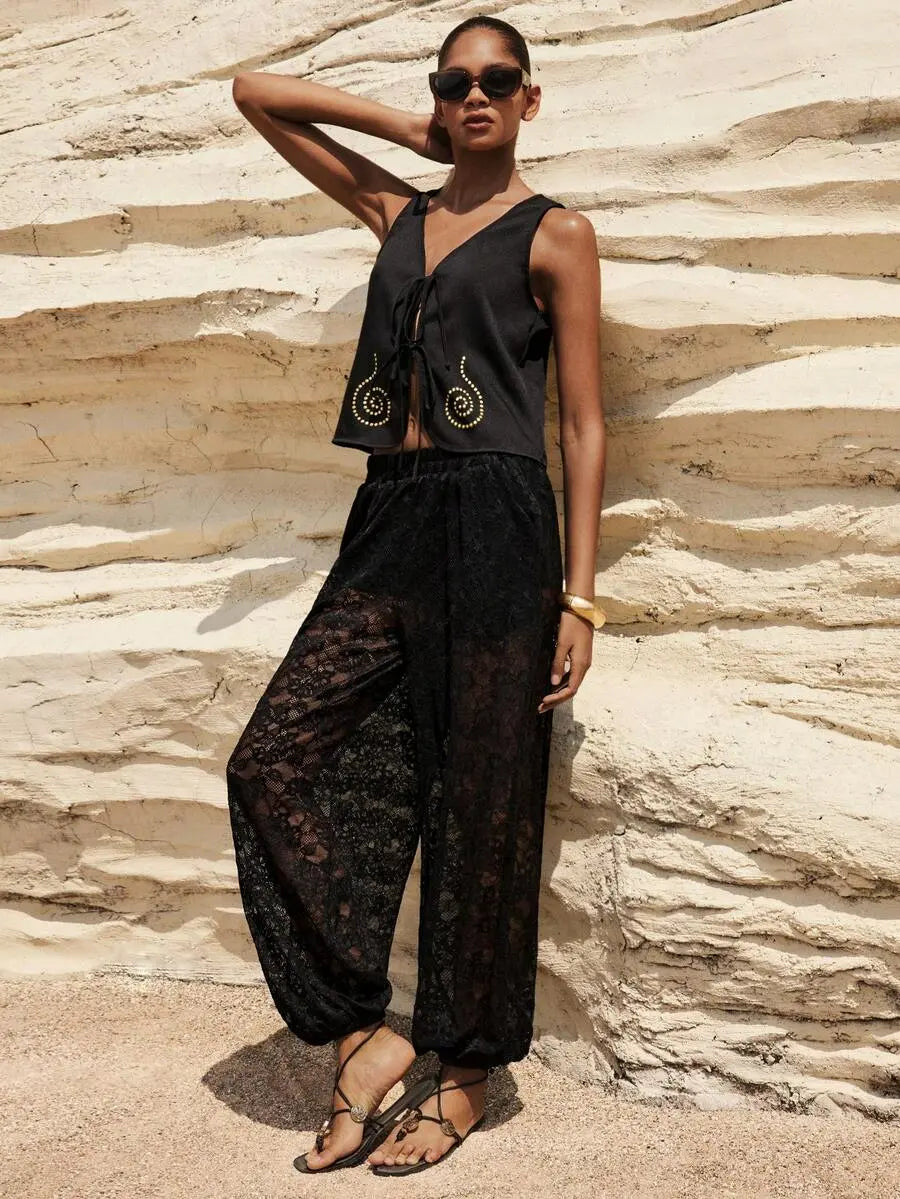 Noir - Pantalón bombacho de encaje negro