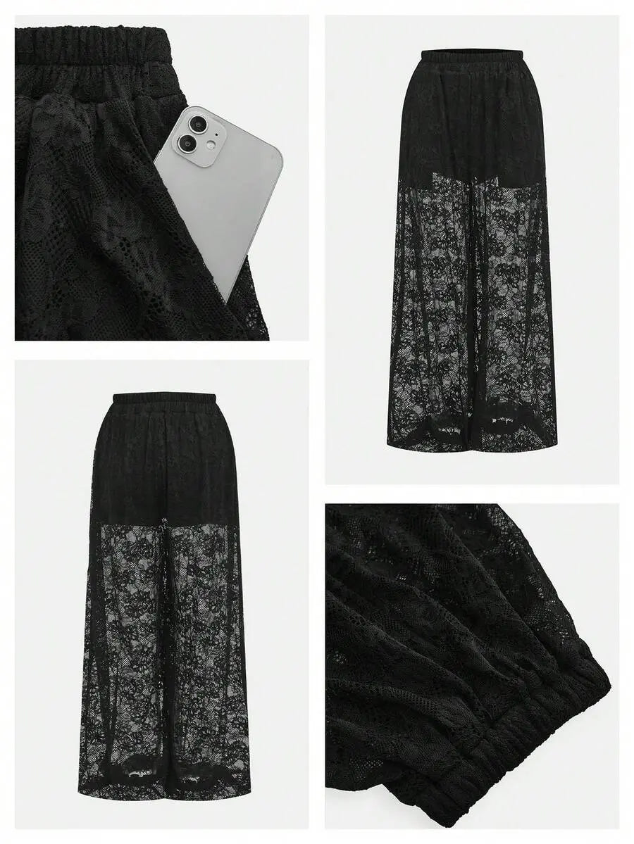 Noir - Pantalón bombacho de encaje negro