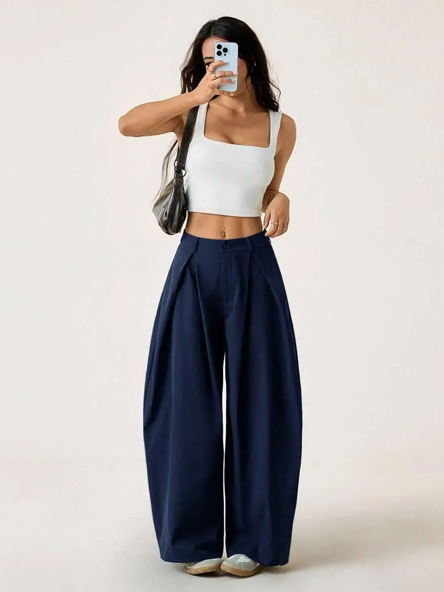 Ámbar - Pantalón Bombacho con Pinzas y Caída Extra