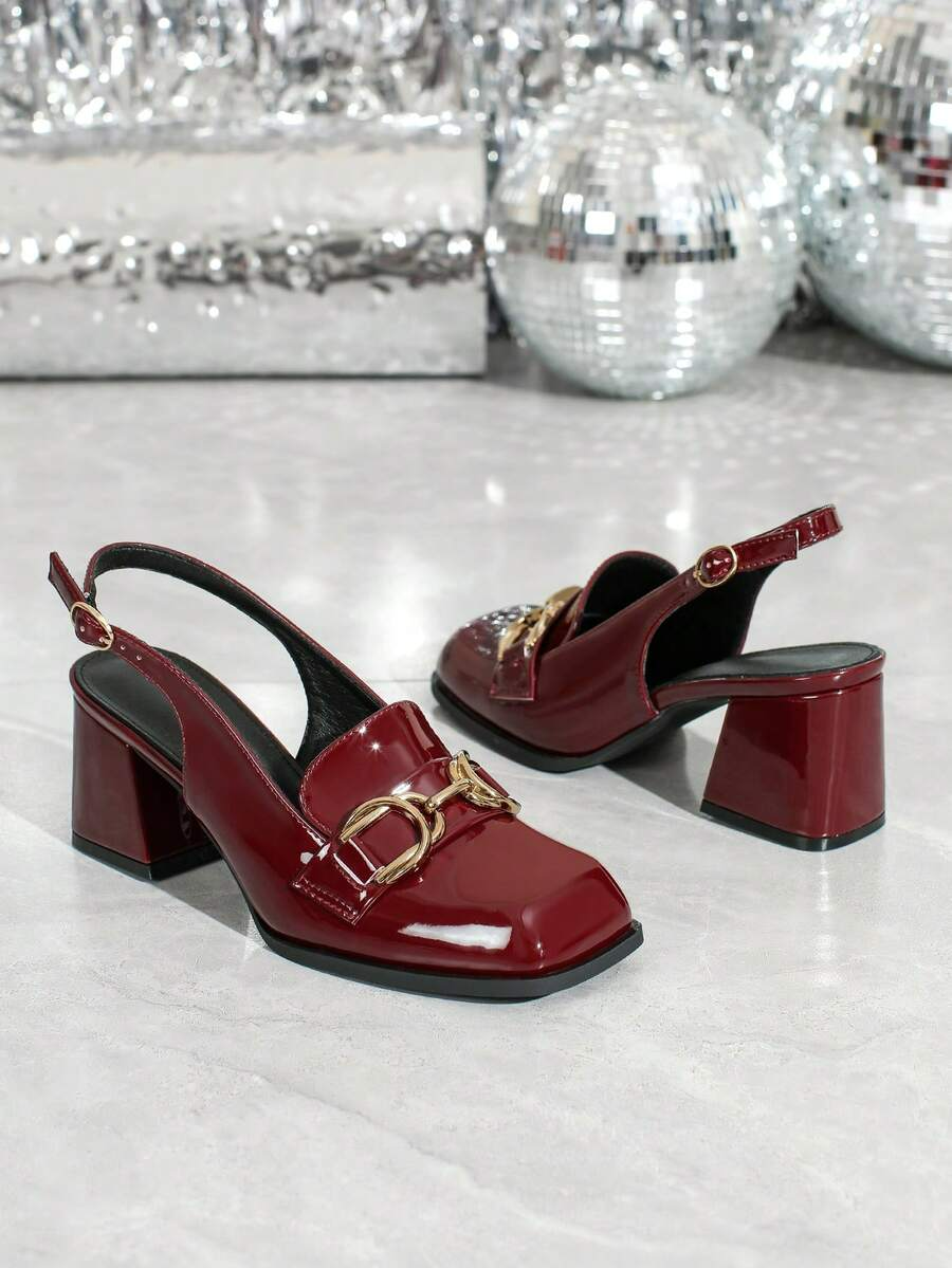 Inés - Slingback Loafer de Tacón Bloque con Cadena Dorada