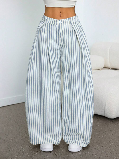 Marina - Pantalón Bombacho de Rayas con Pinzas