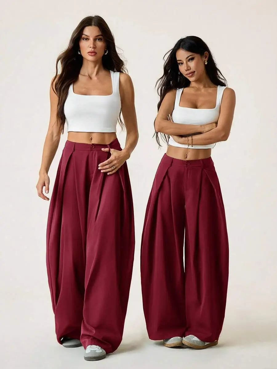 Ámbar - Pantalón Bombacho con Pinzas y Caída Extra
