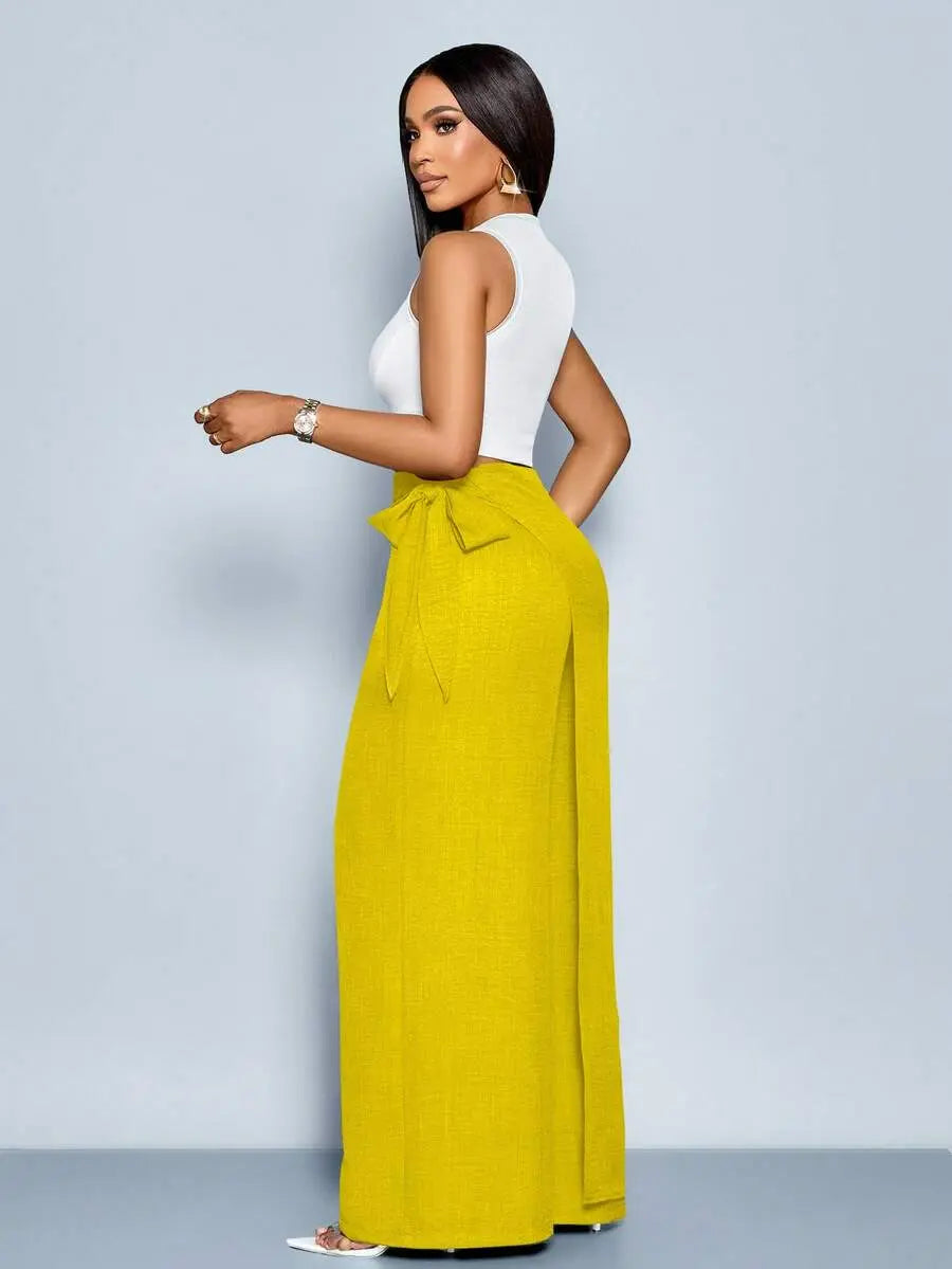 Nadia - Pantalón Palazzo Cruzado con Lazo lateral