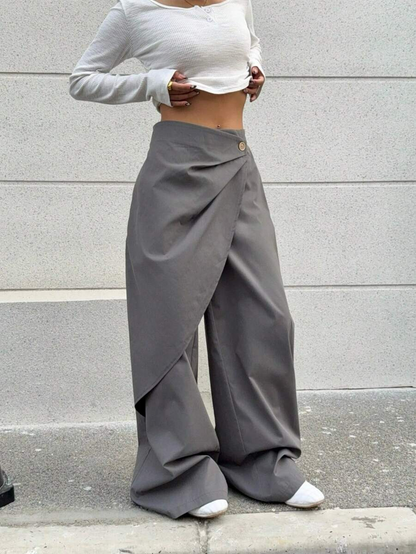 Isabela - Pantalón Wide Leg Cruzado con Botón