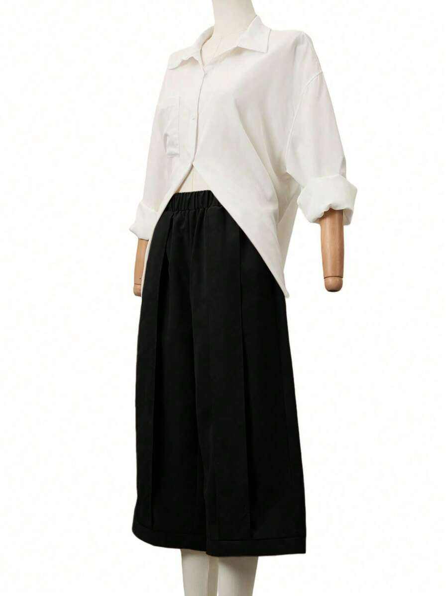 Palma - Pantalón Culotte Ancho con Pinzas y Cintura Elástica