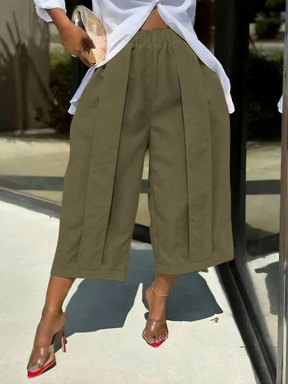 Palma - Pantalón Culotte Ancho con Pinzas y Cintura Elástica